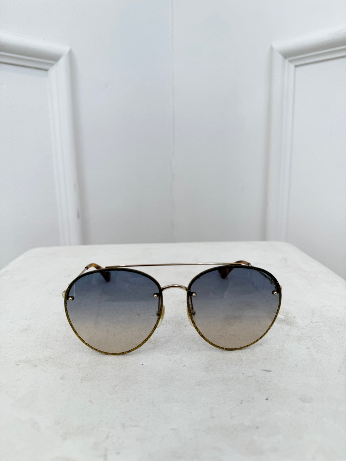 Gucci Gold Glitter Aviator Sunglasses