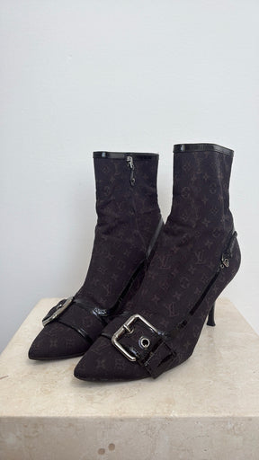 Louis Vuitton Black Canvas Monogram Heeled Ankle Boots, 39