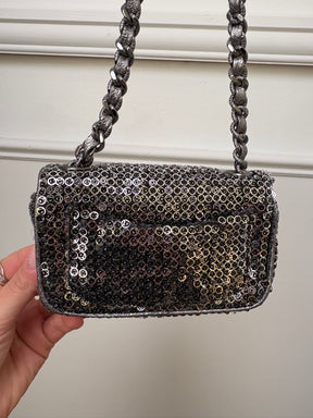 Chanel Pewter and Silver Hidden Sequin Micro Flap bag