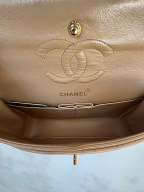 Chanel Small Classic Flap in Beige Lambskin Leather