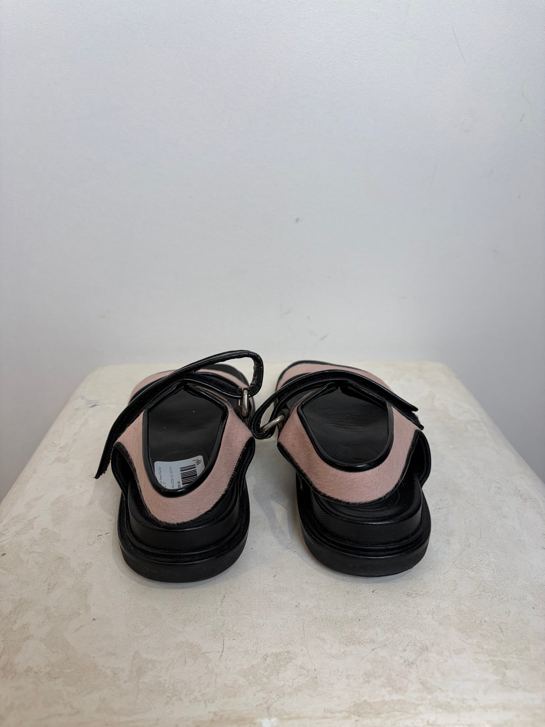 MARNI Fussbett Double Strap Sandals Pink Pony Hair, 37
