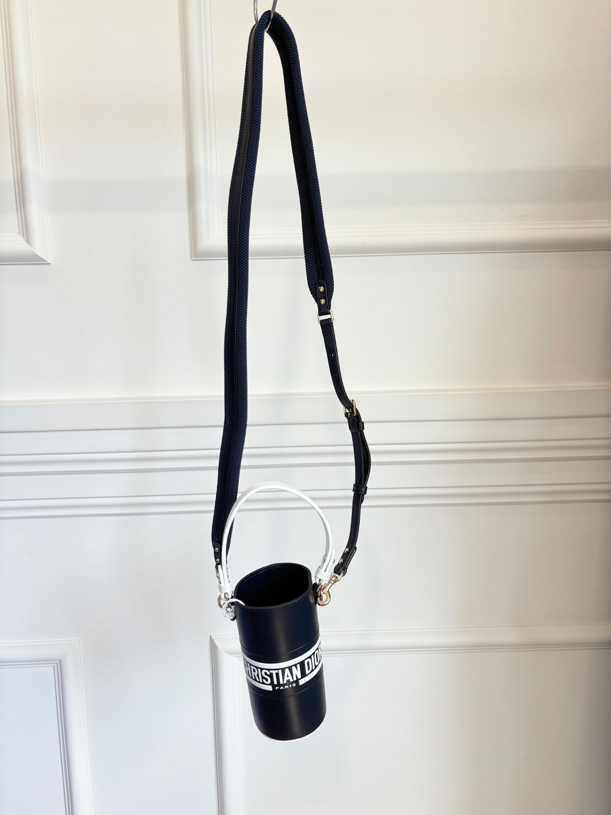 Dior Navy Leather Logo Crossbody Mini Bucket Bag