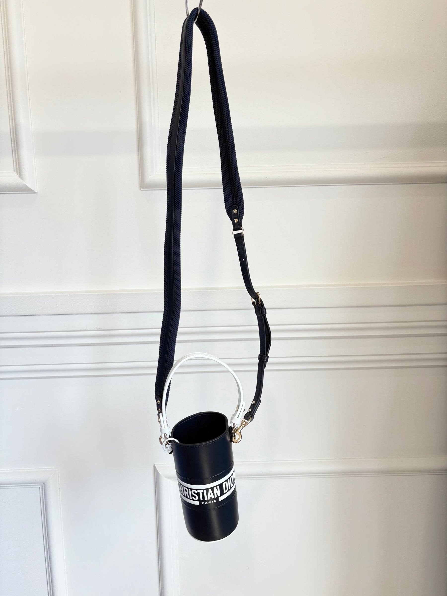 Dior Navy Leather Logo Crossbody Mini Bucket Bag