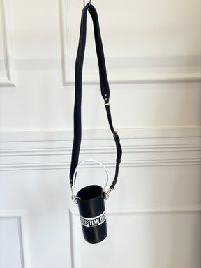 Dior Navy Leather Logo Crossbody Mini Bucket Bag