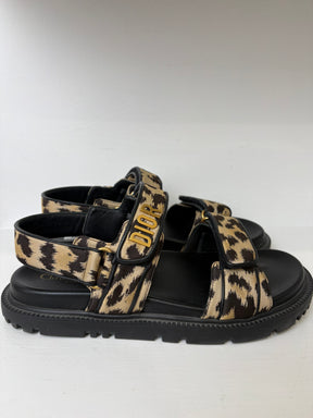 Dior Leopard Print Dioract Sandals, 40.5
