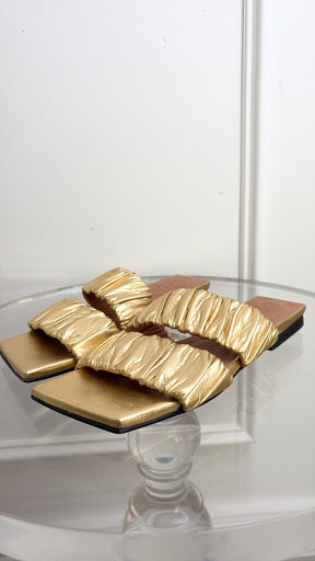 Ganni Gold Double Strap Slides, 37