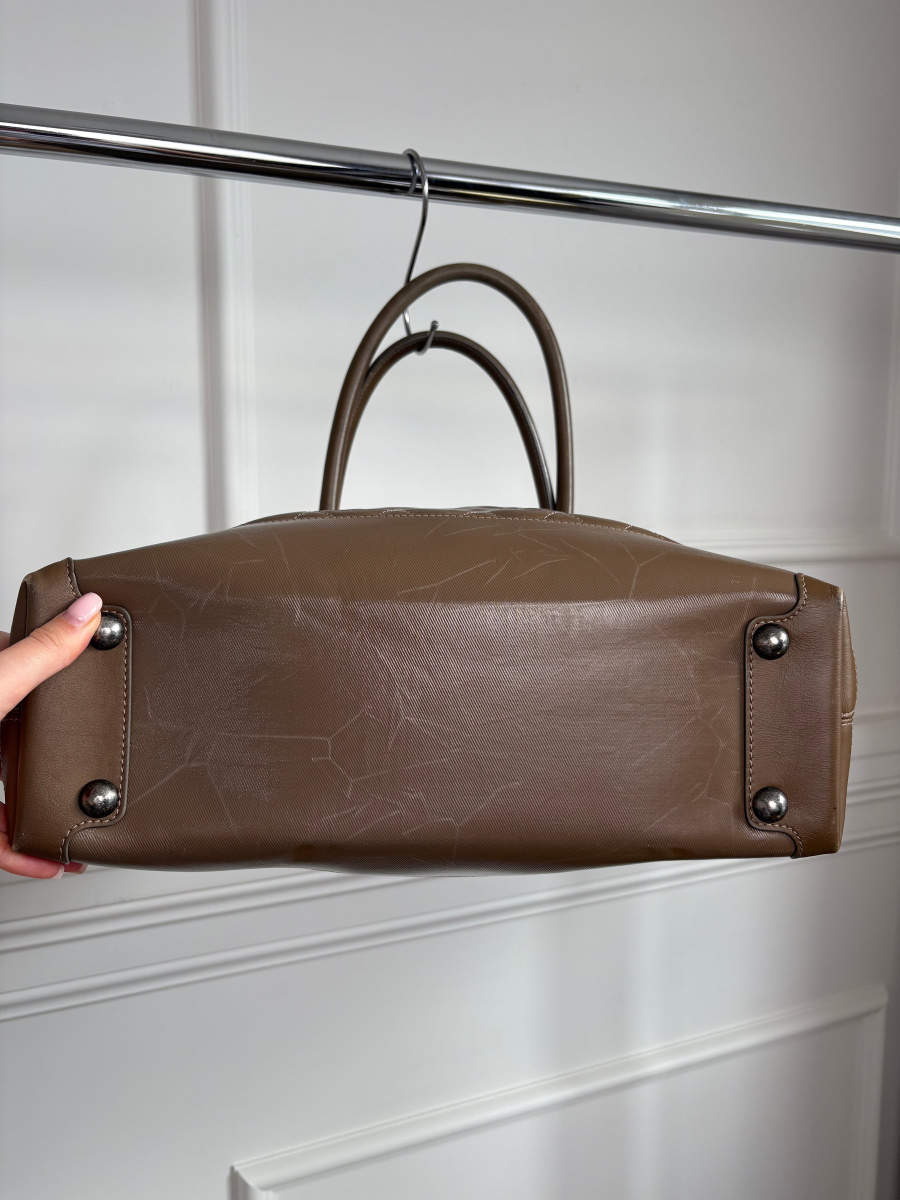 Chanel Taupe Quilted Coated Canvas Shoulder Tote