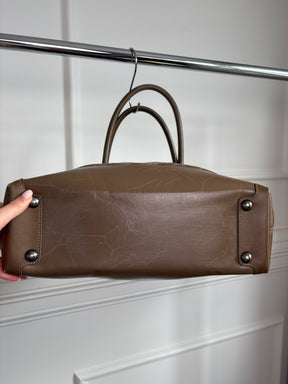 Chanel Taupe Quilted Coated Canvas Shoulder Tote