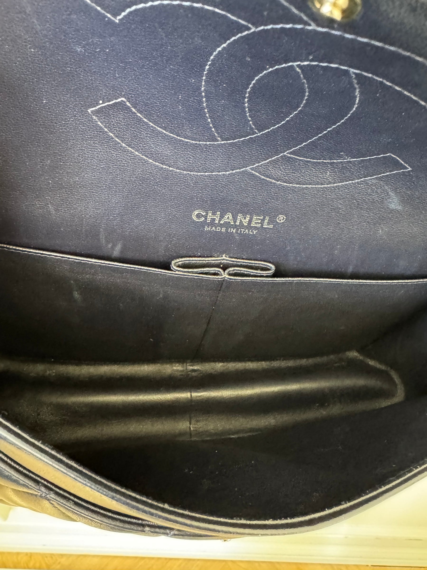 Chanel Navy Lambskin Leather Jumbo Double Flap with Silver Hardware
