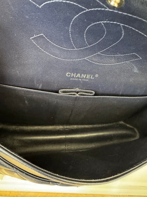 Chanel Navy Lambskin Leather Jumbo Double Flap with Silver Hardware