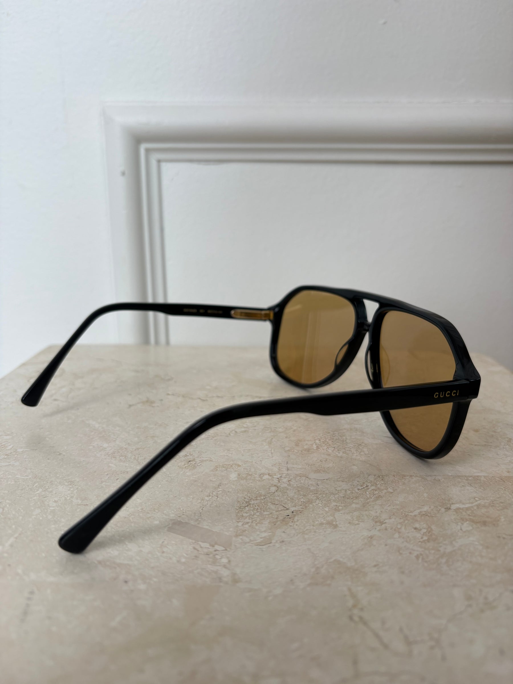 Gucci Black Yellow Lens Oversized Aviator Sunglasses