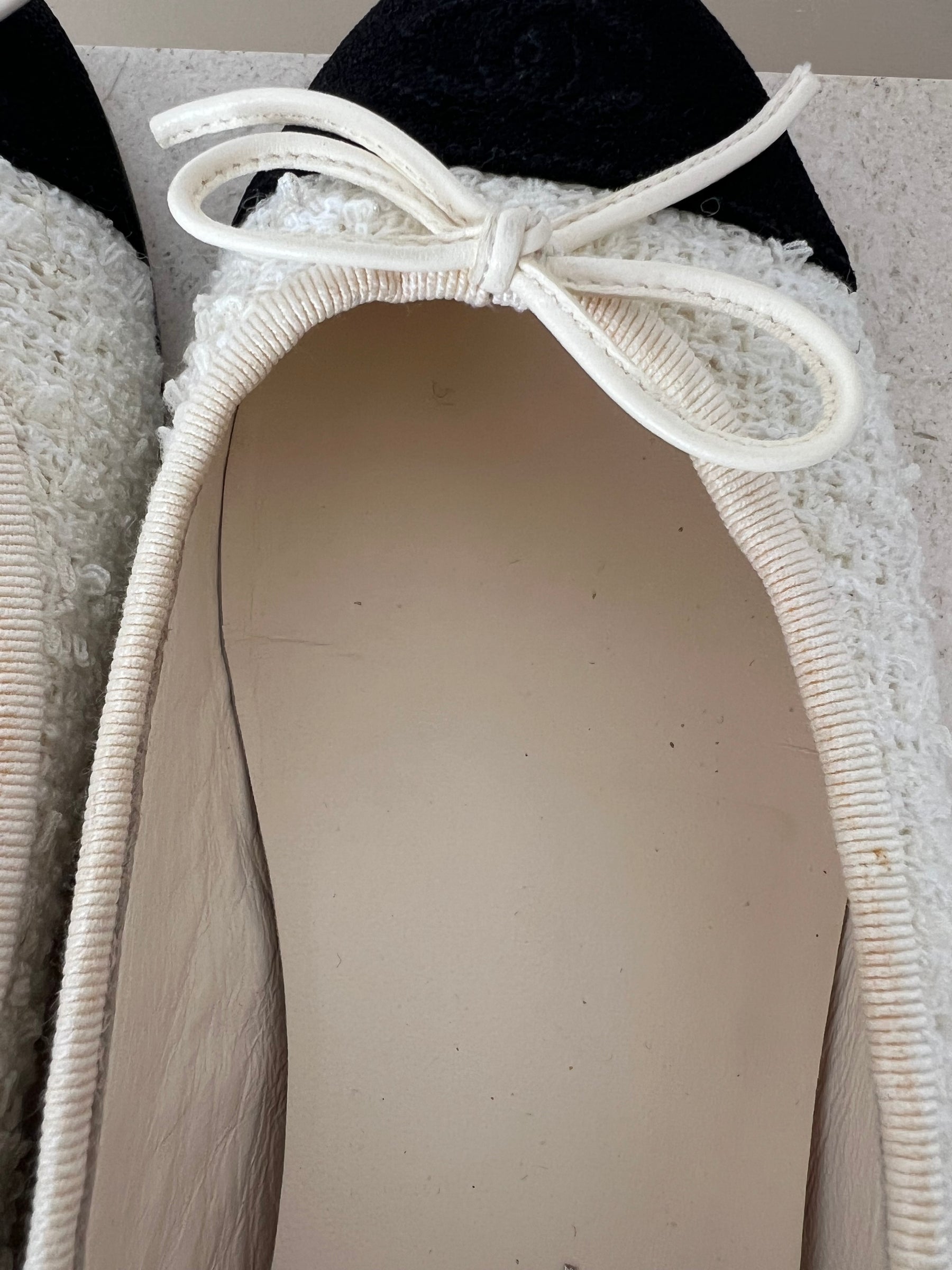 Chanel Cream Tweed Logo Ballet Flats, 37C