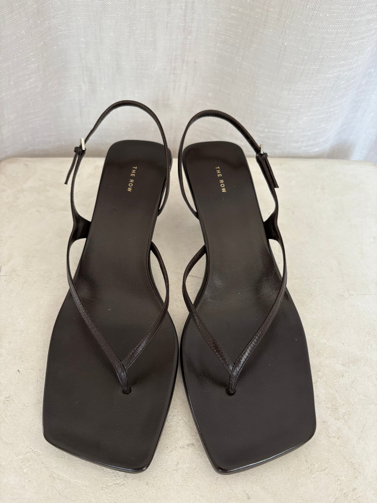 The Row Chocolate Leather Constance Heeled Sandal, 38