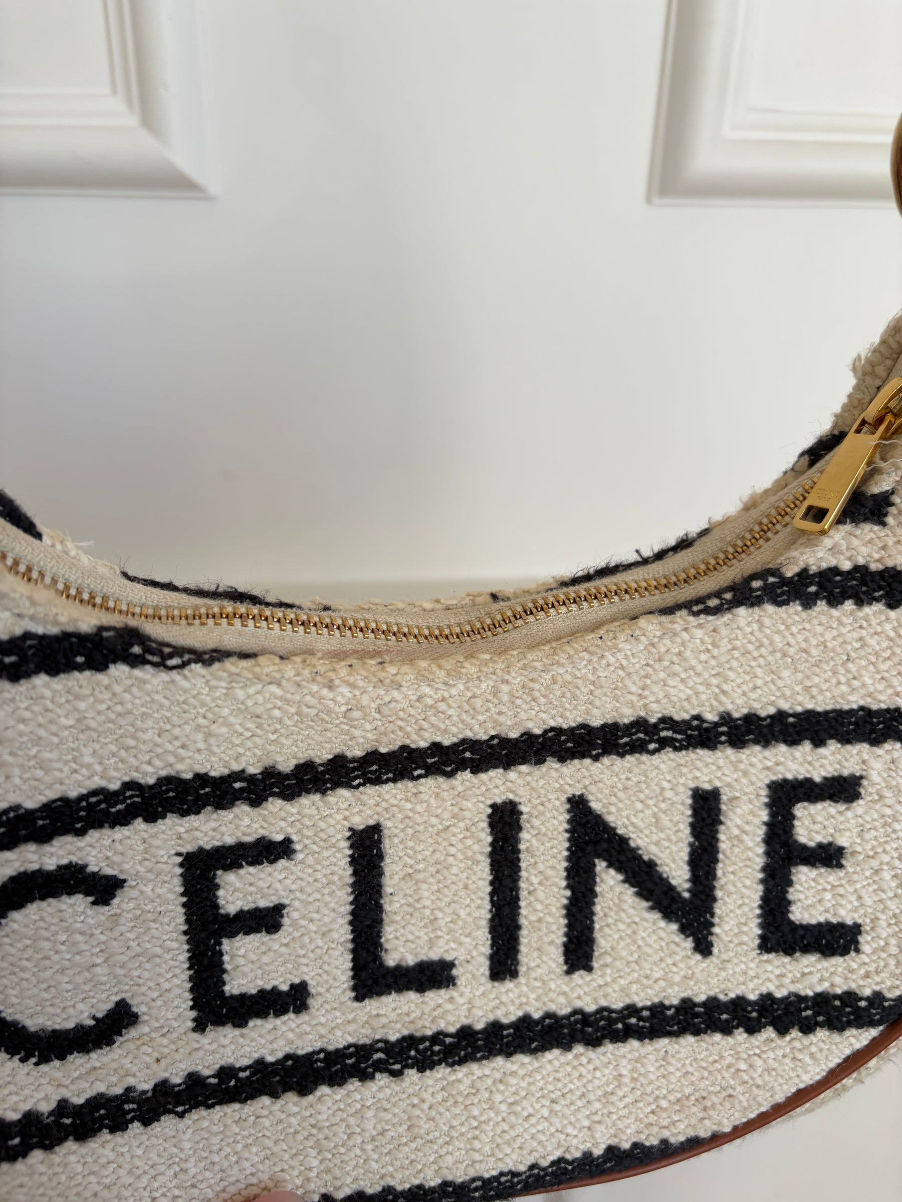 Celine Logo Ava Bag Cream Black