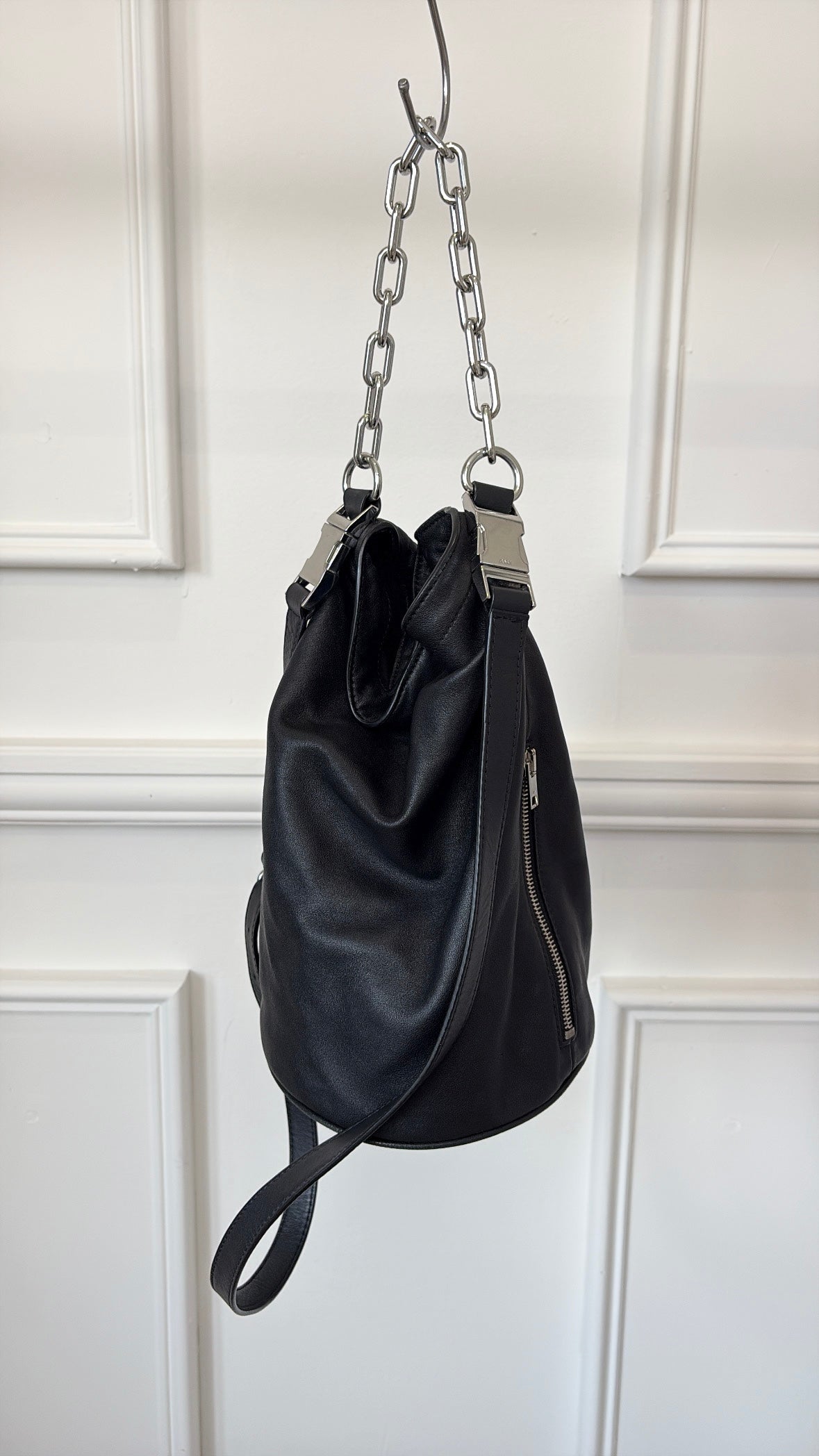 Alexander Wang Black Leather Slouchy Bucket Bag with Chain