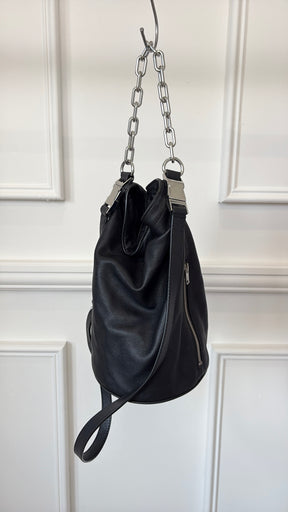 Alexander Wang Black Leather Slouchy Bucket Bag with Chain