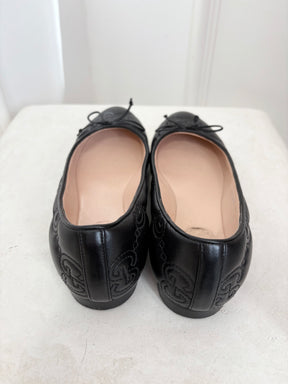Gucci Black Leather Embossed Ballet Flats, 38