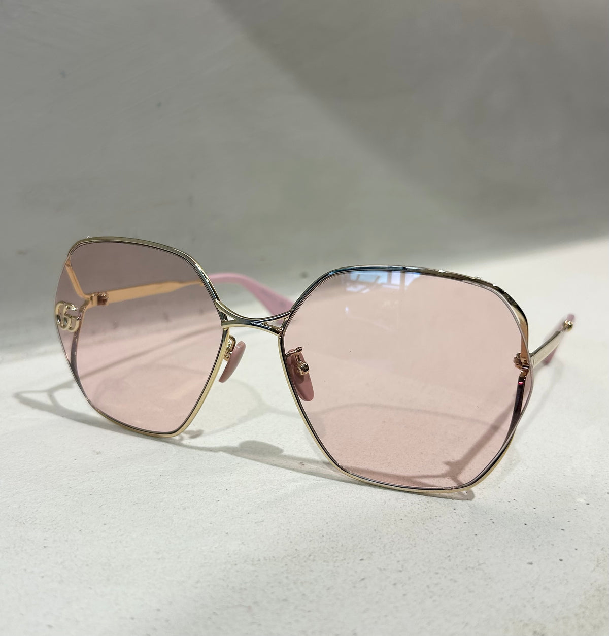 Gucci Oversized Hexagonal Pink Lens Sunglasses