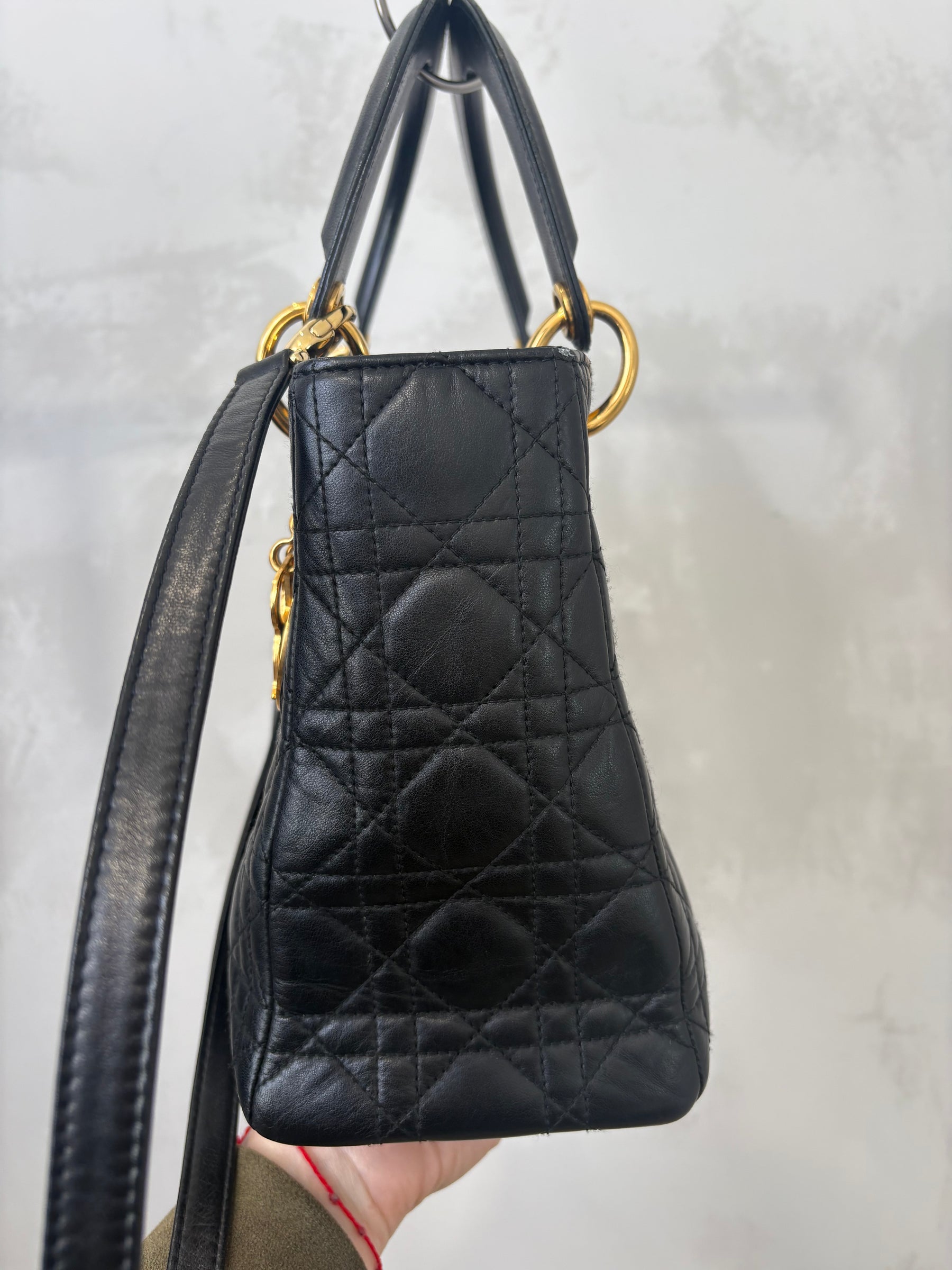 Dior Black Cannage Leather Medium Lady Dior With Gold Hardware