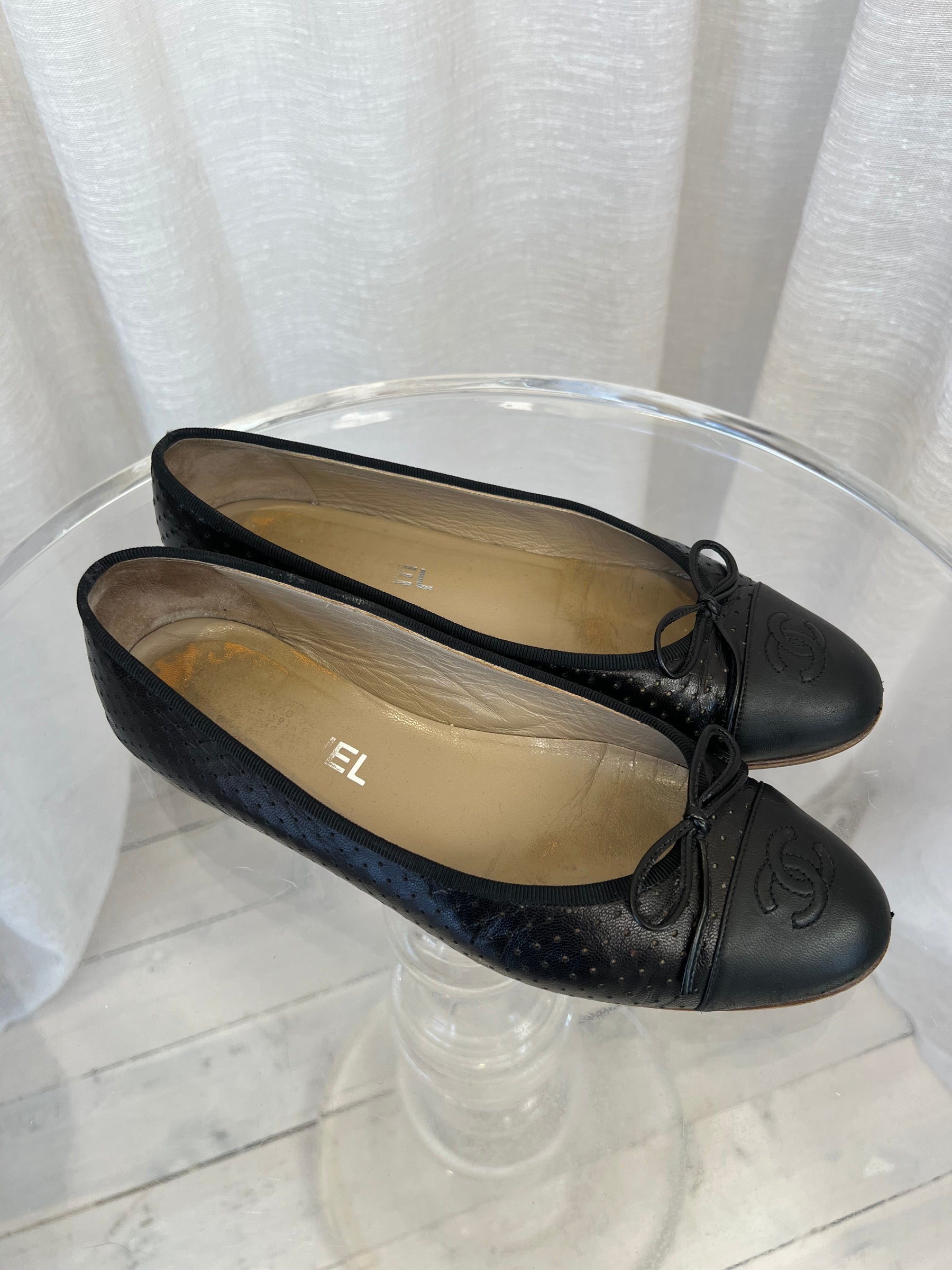 Chanel Black Perforated Ballet Flats, 39