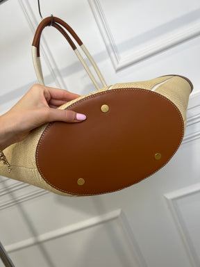 Oroton Straw Chevron Leather Trimmed Tote Bag
