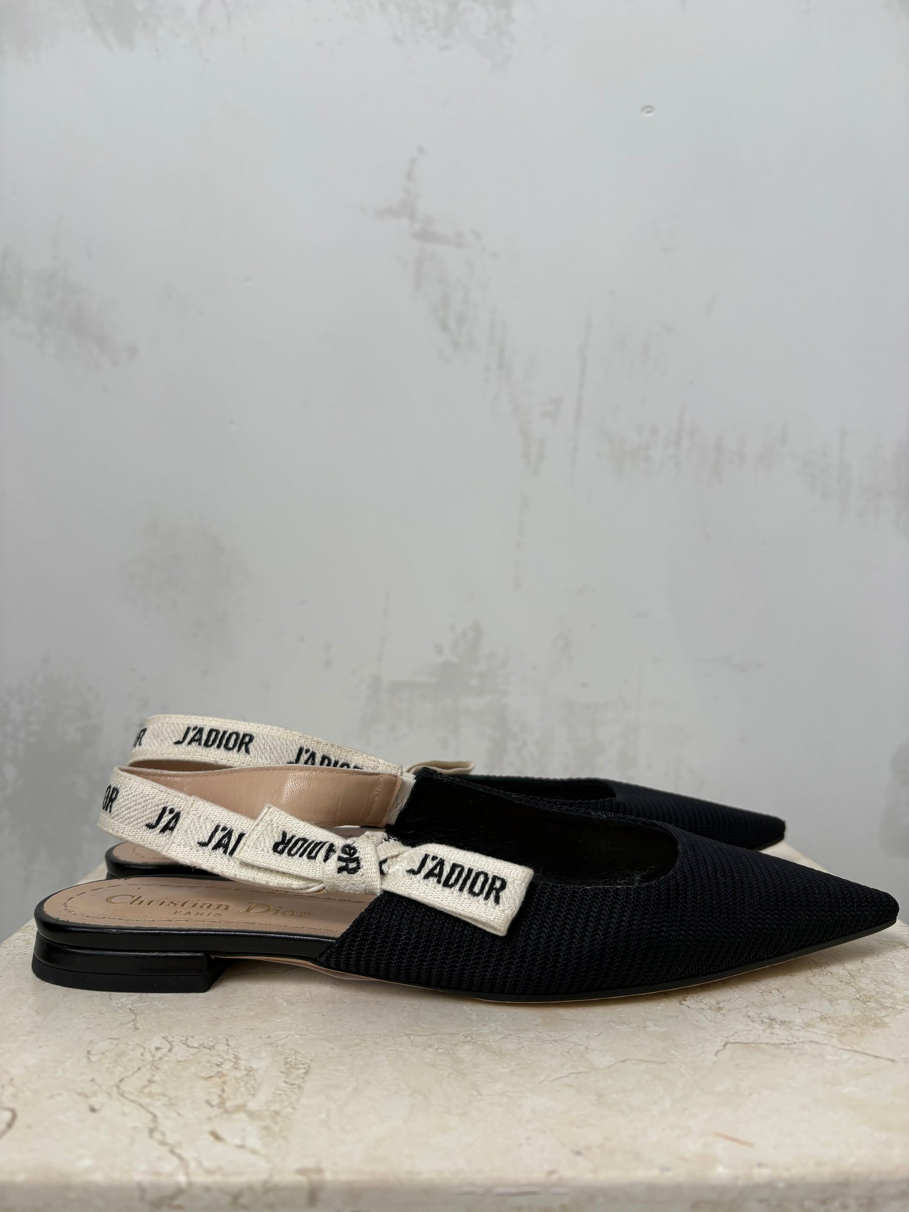 Dior Black Technical J'adior Slingback Flats, 36.5