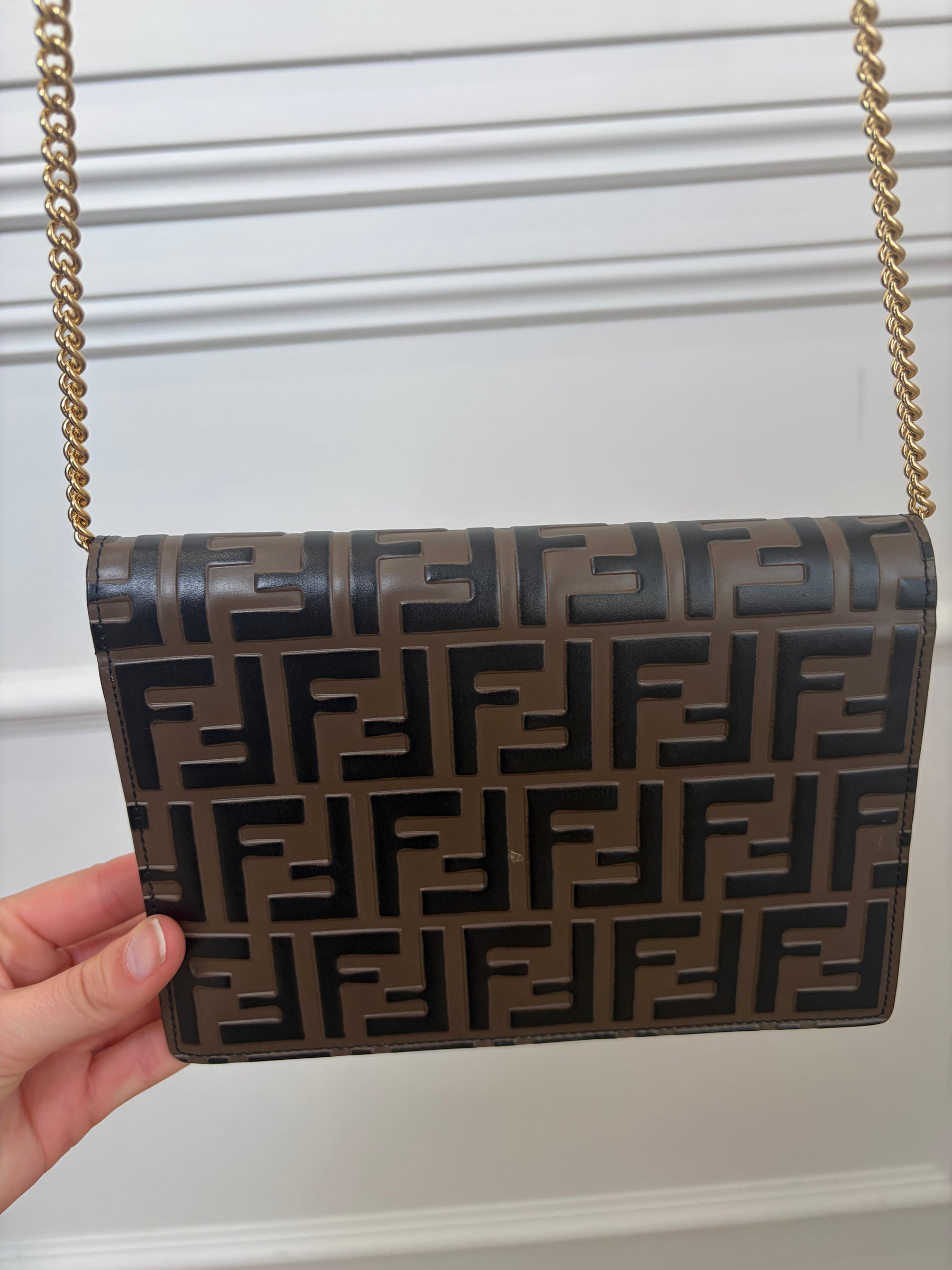 Fendi Pink and Brown Monogram Leather Envelope Wallet on Chain