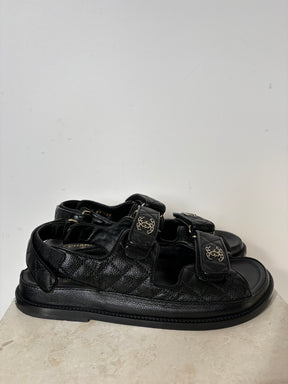 Chanel Black Caviar Leather Dad Sandals, 40 C