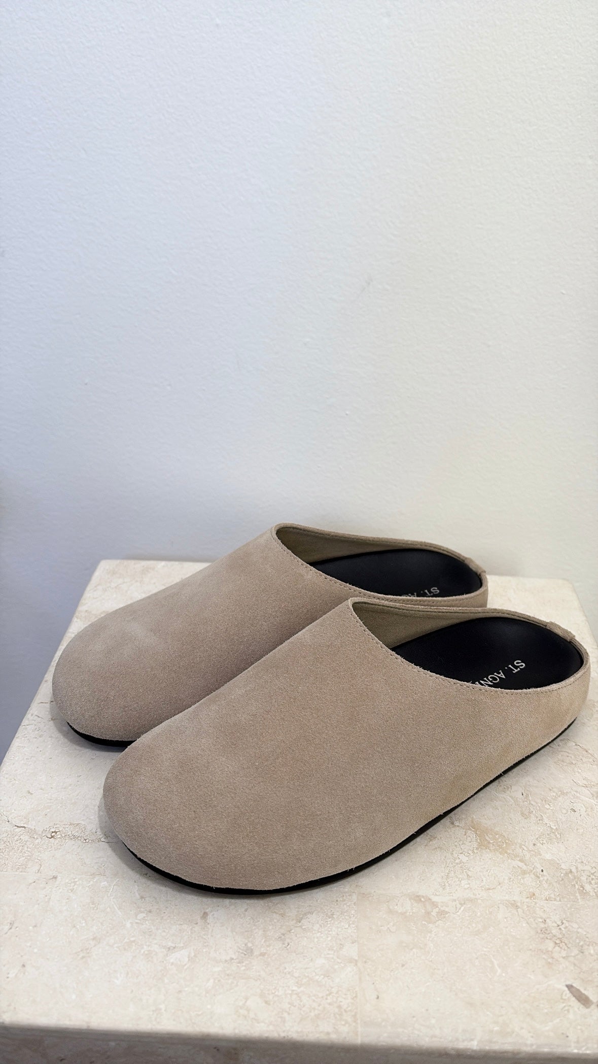St. Agni Stone Suede Clog Mules, 36