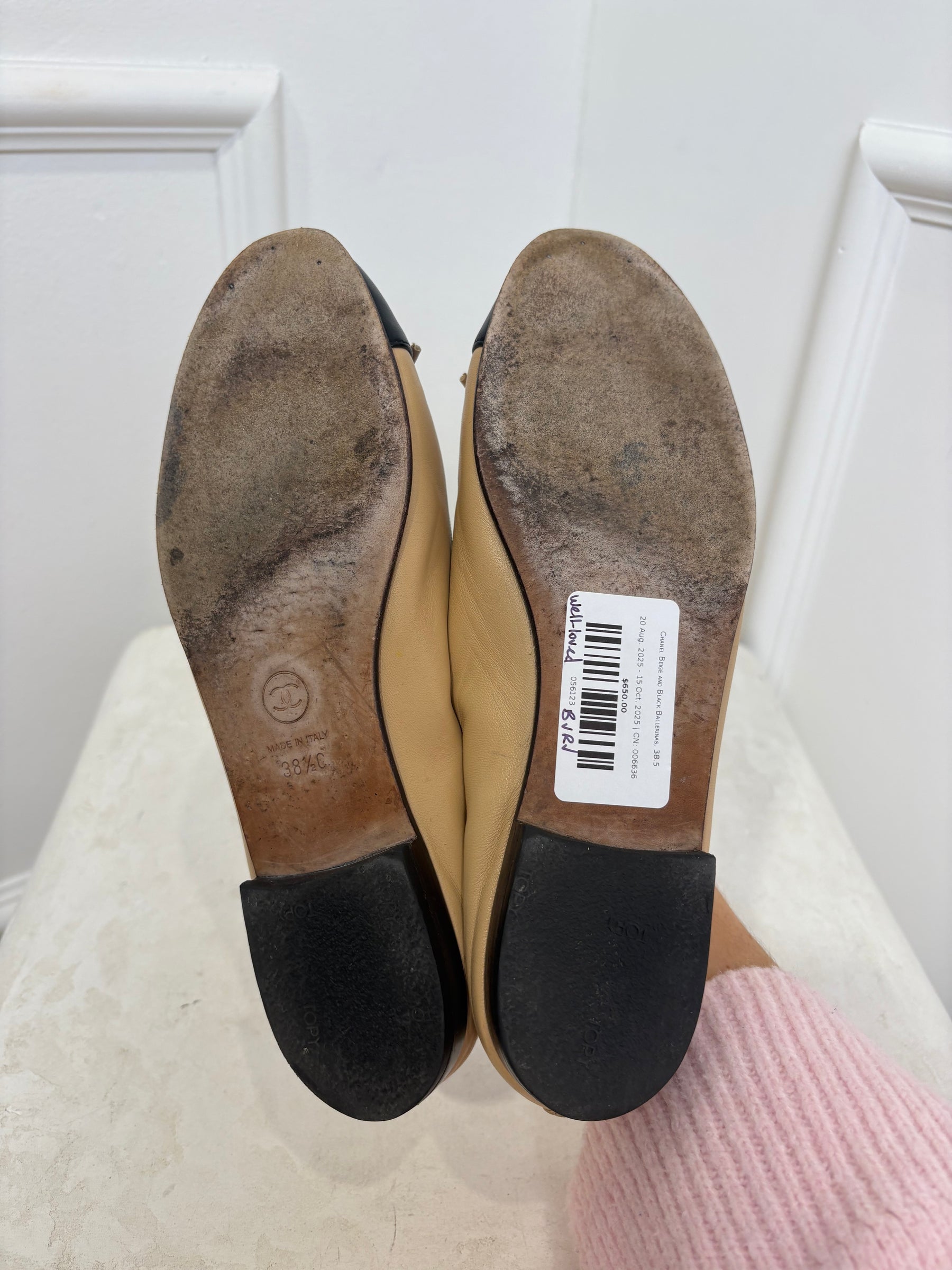 Chanel Beige and Black Ballerinas, 38.5