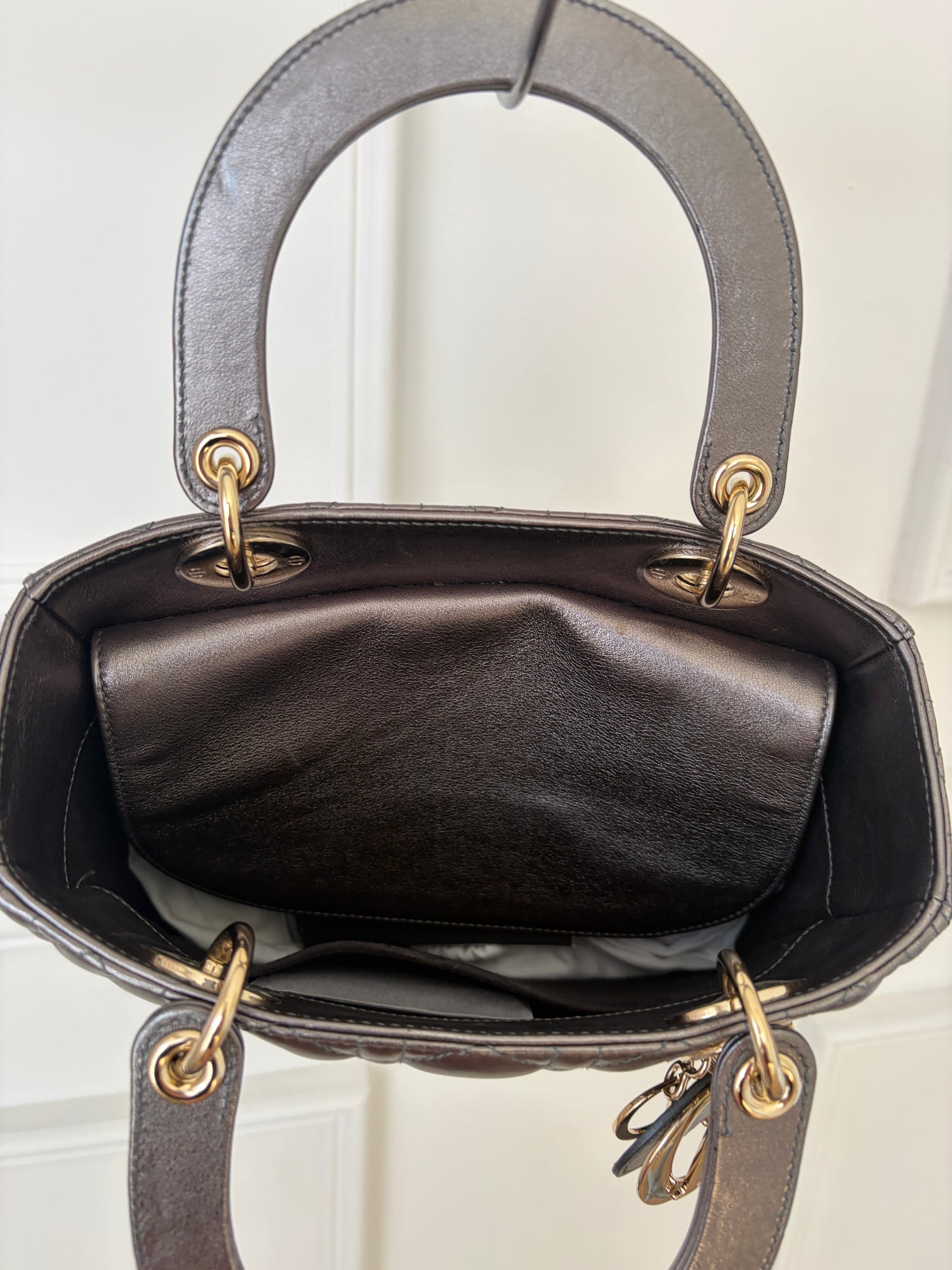 Dior Pewter Cannage Leather Medium Lady Dior