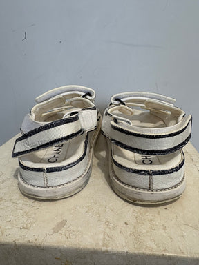 Chanel White Leather Sketch Dad Sandals, 39.5C