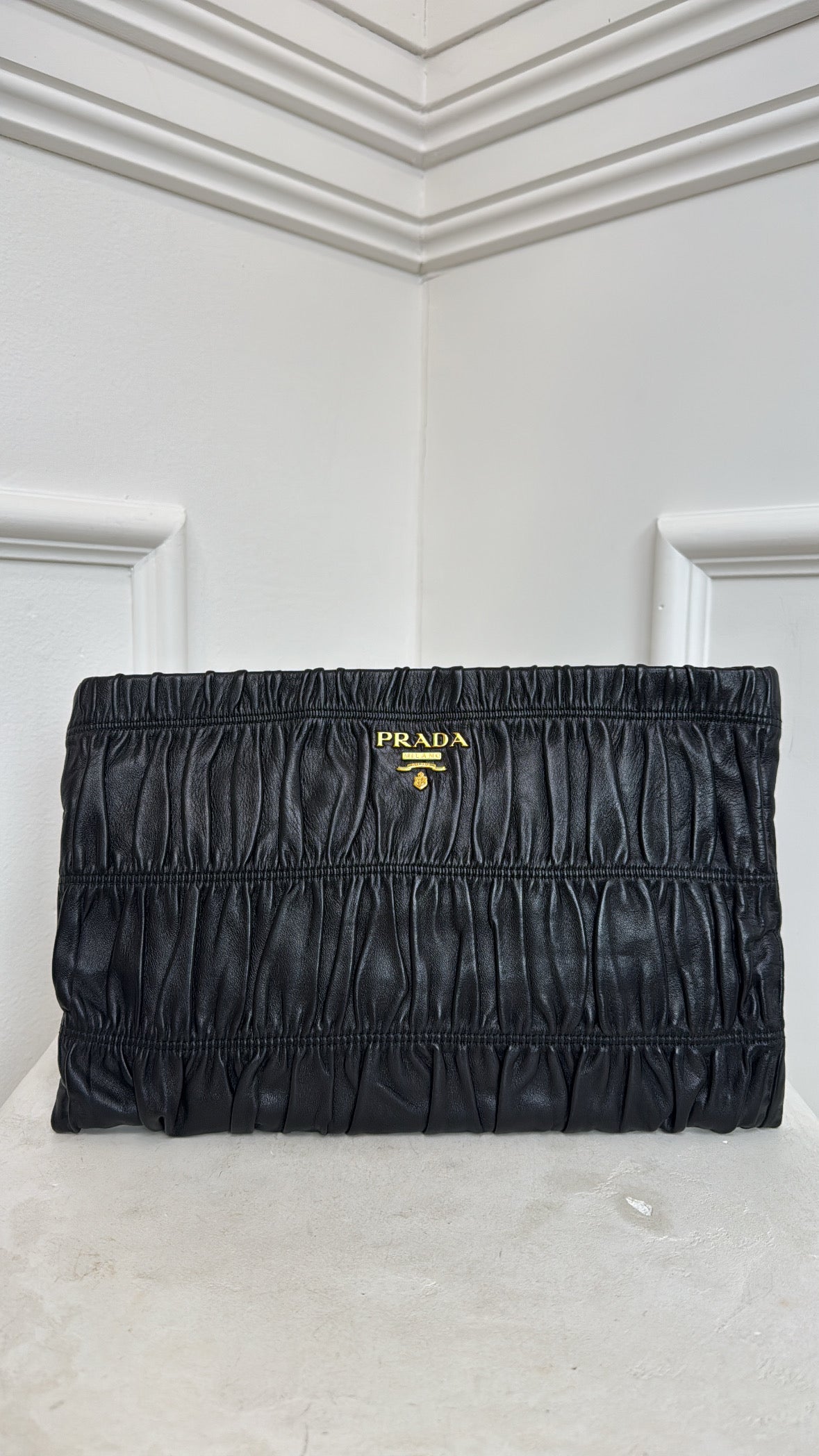 Prada Black Matelasse Logo Pouch