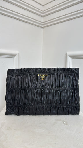 Prada Black Matelasse Logo Pouch
