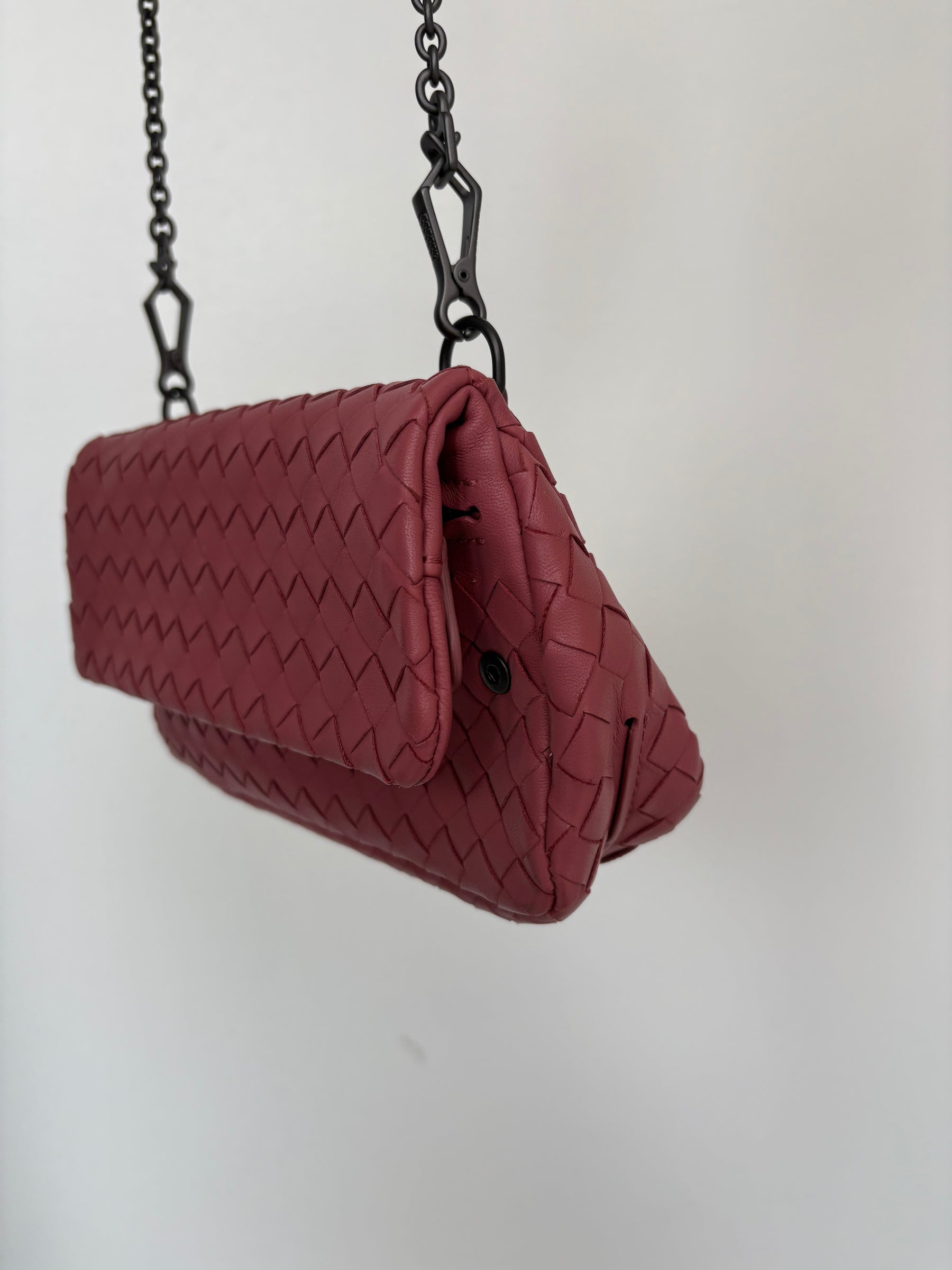 Bottega Veneta Musk Pink Intrecciato Leather Chain Flap Bag