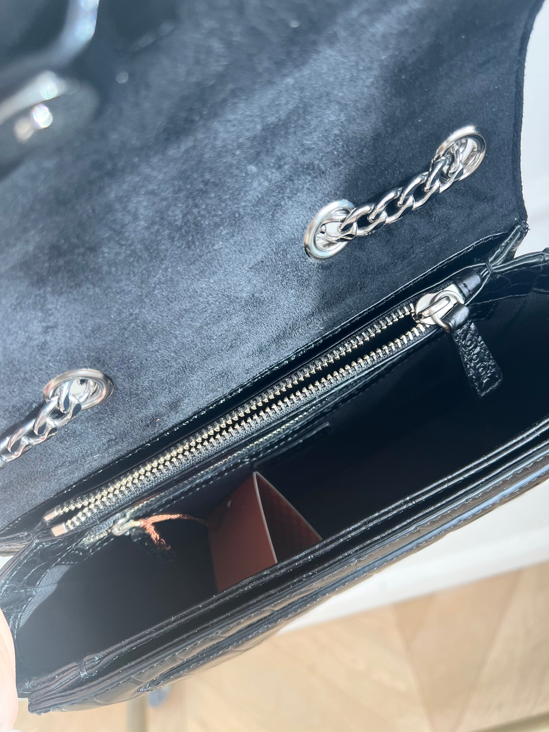 Oroton Ashby Croc Effect Shoulder Bag Tone Silver Hardware