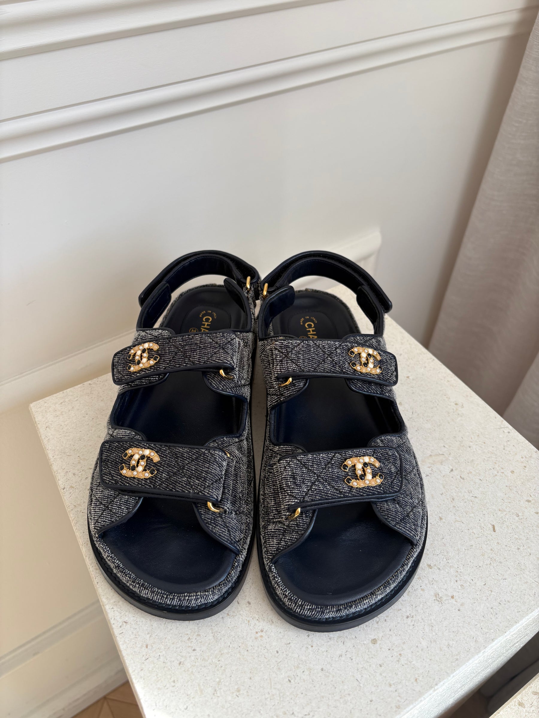 Chanel Denim Effect Dad Sandals, 37