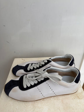 Miu Miu Plume Sneaker White and Navy With Distressing, 40