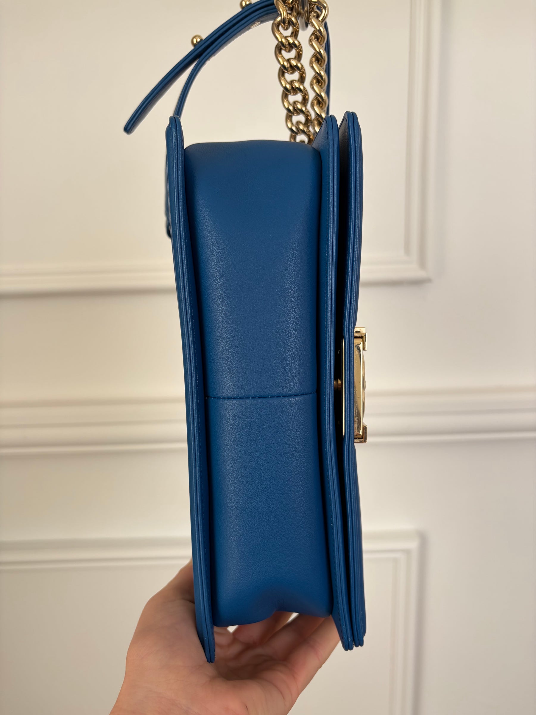 Chanel Blue Lambskin Leather Old Medium Boy Bag