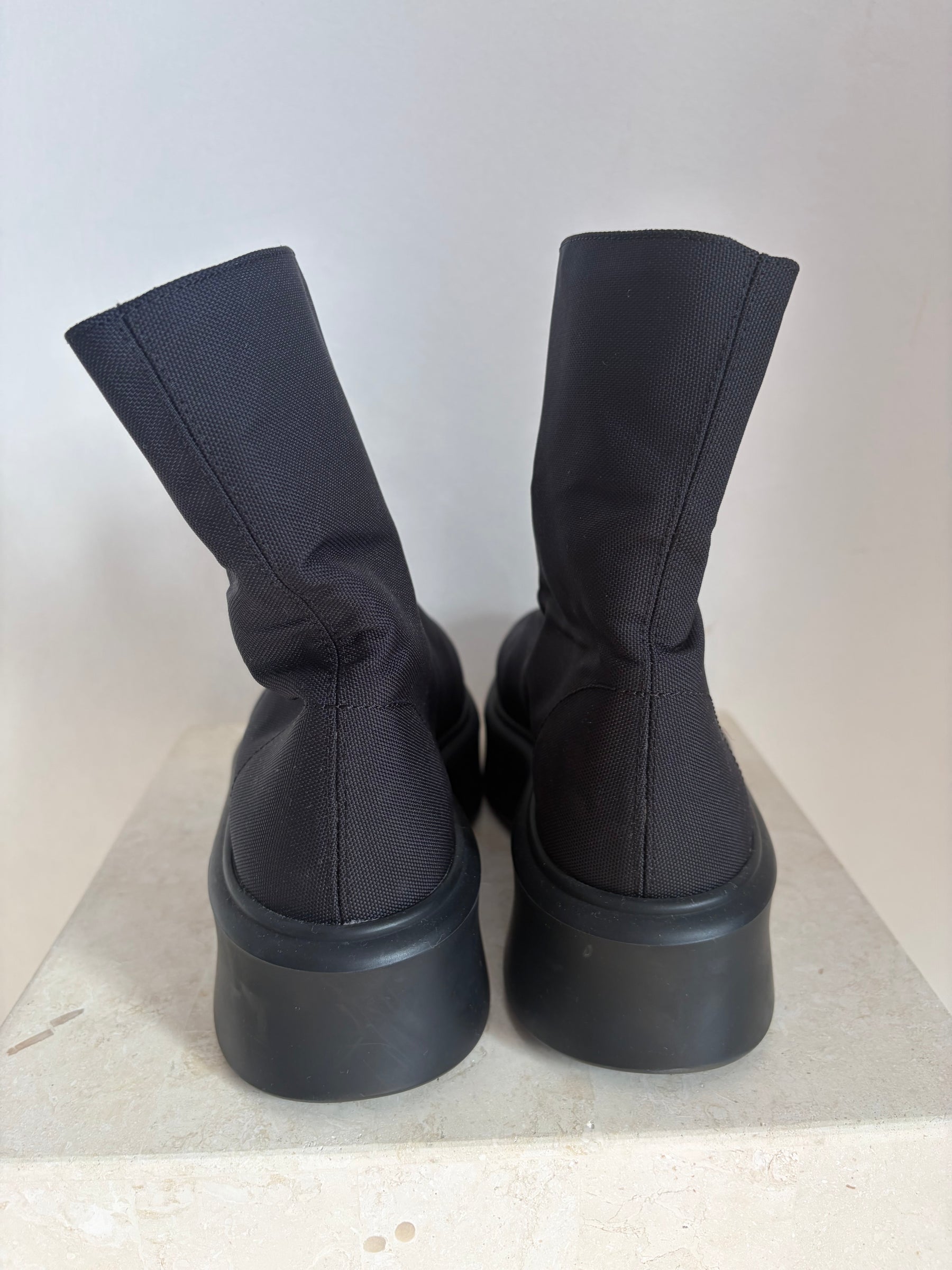 The Row Zipped Navy Canvas Ankle Boot, 38.5