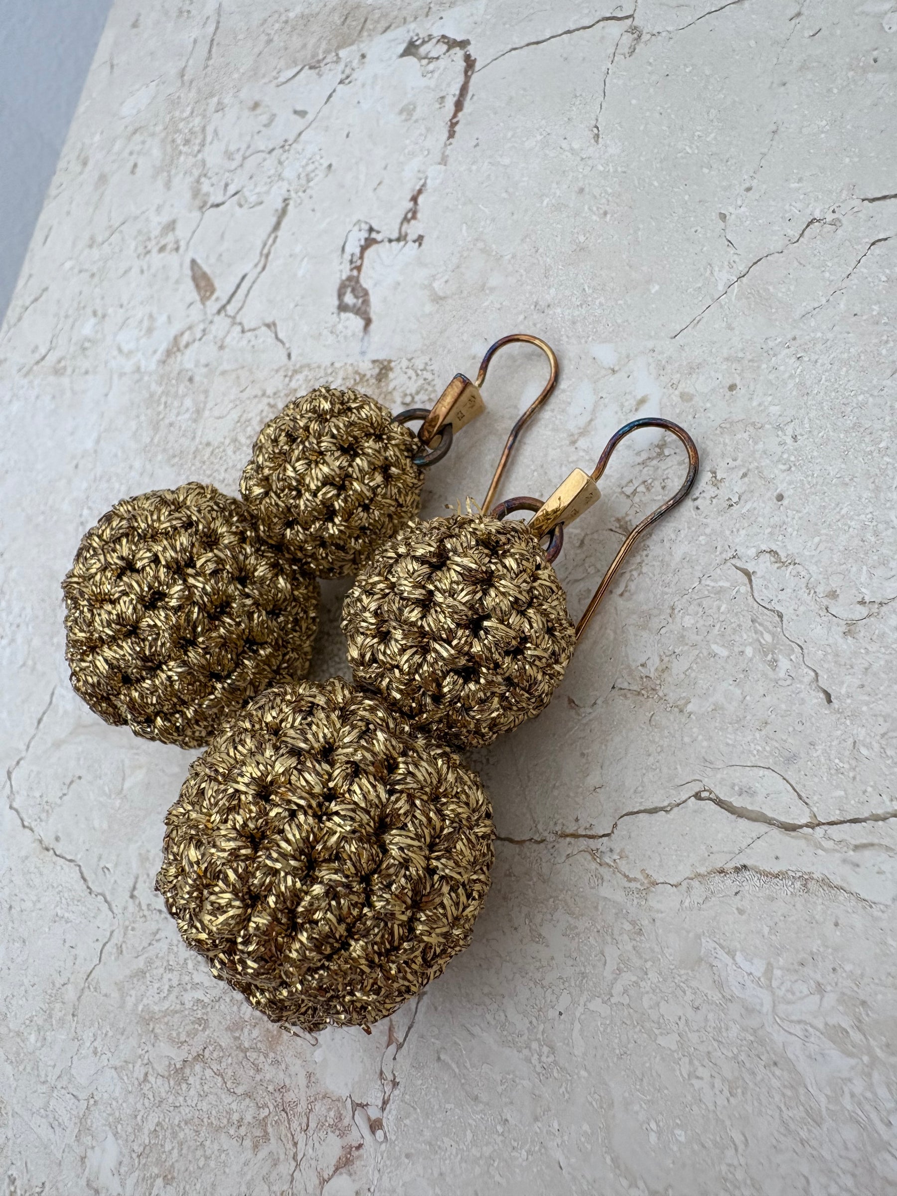 Lucy Folk Gold Metallic Crochet Bauble Earings