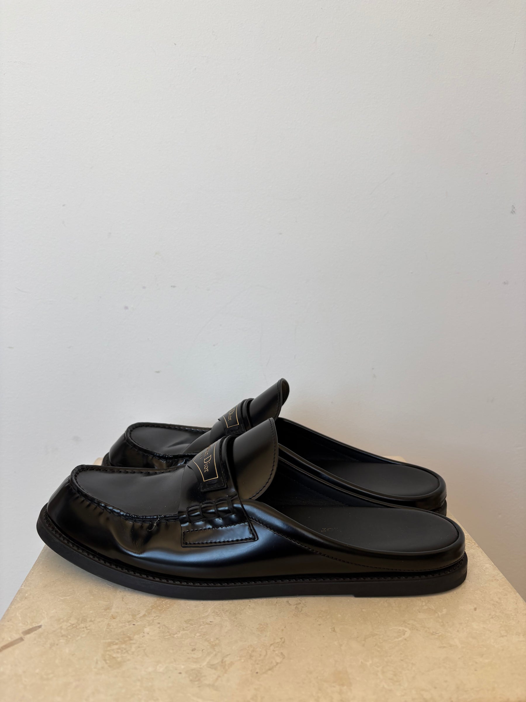 Dior Black Leather Backless "Boy"  Mule Loafer, 39 D