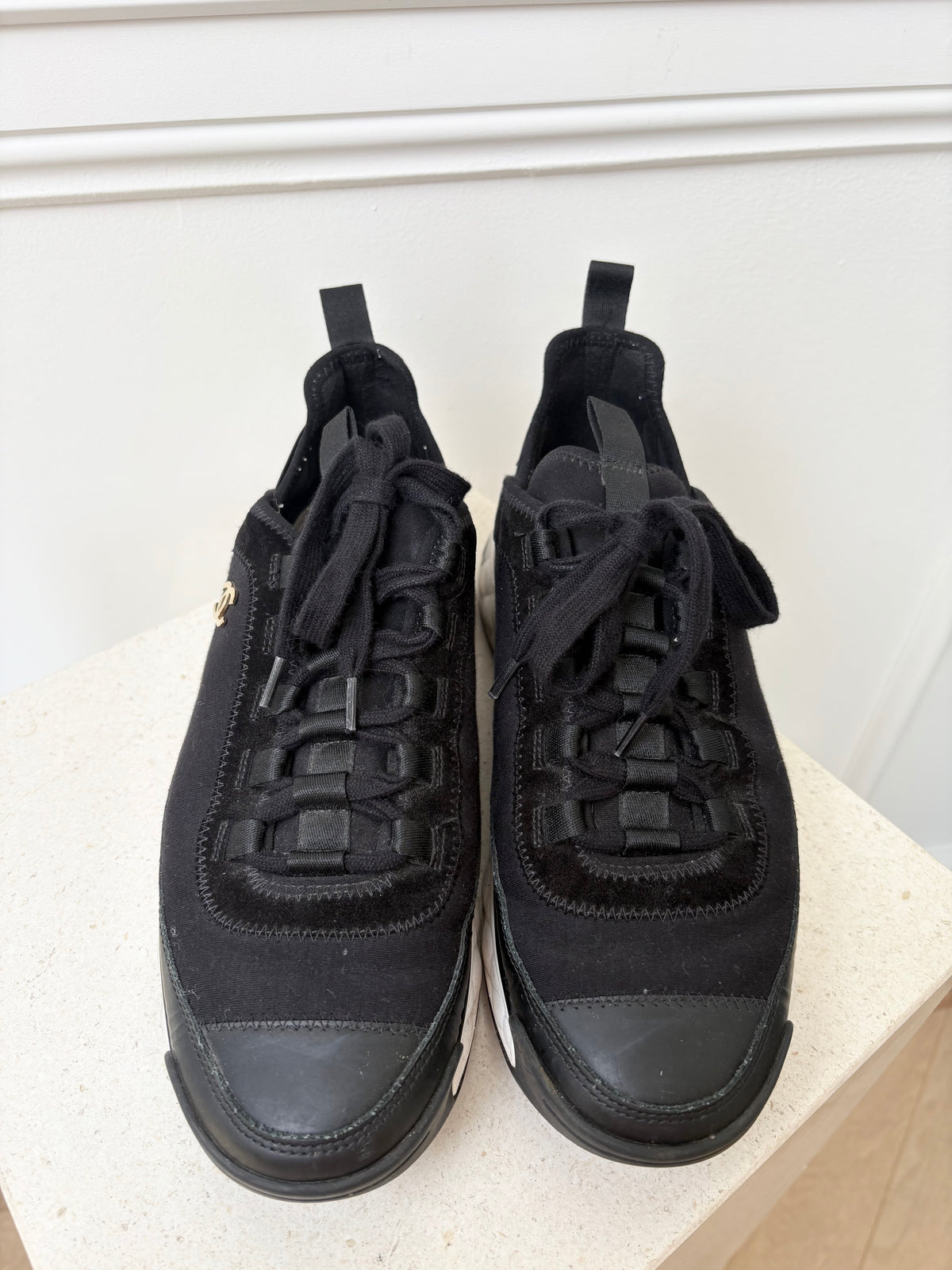 Chanel Black and White Logo Sneakers, 38.5