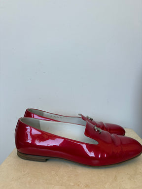 Chanel Red Patent Leather Loafers, 37.5 C