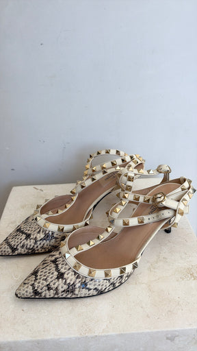 Valentino Garavani Snake Embossed Rockstud Heels, 38.5