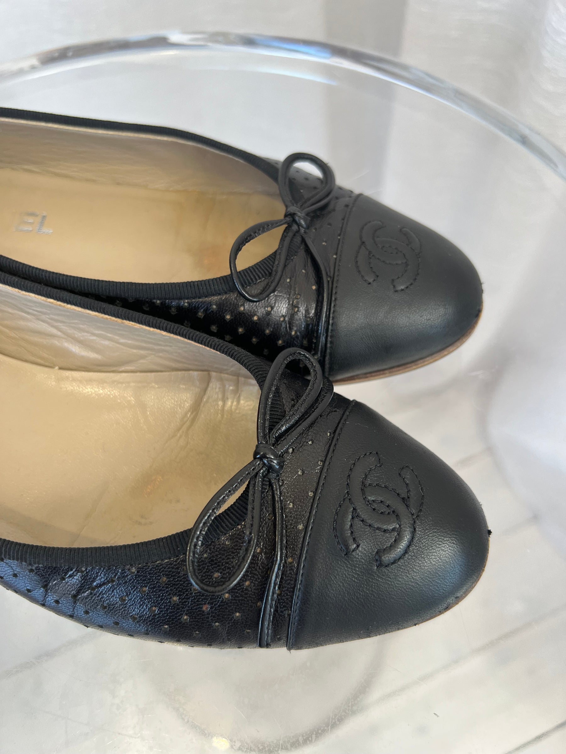 Chanel Black Perforated Ballet Flats, 39