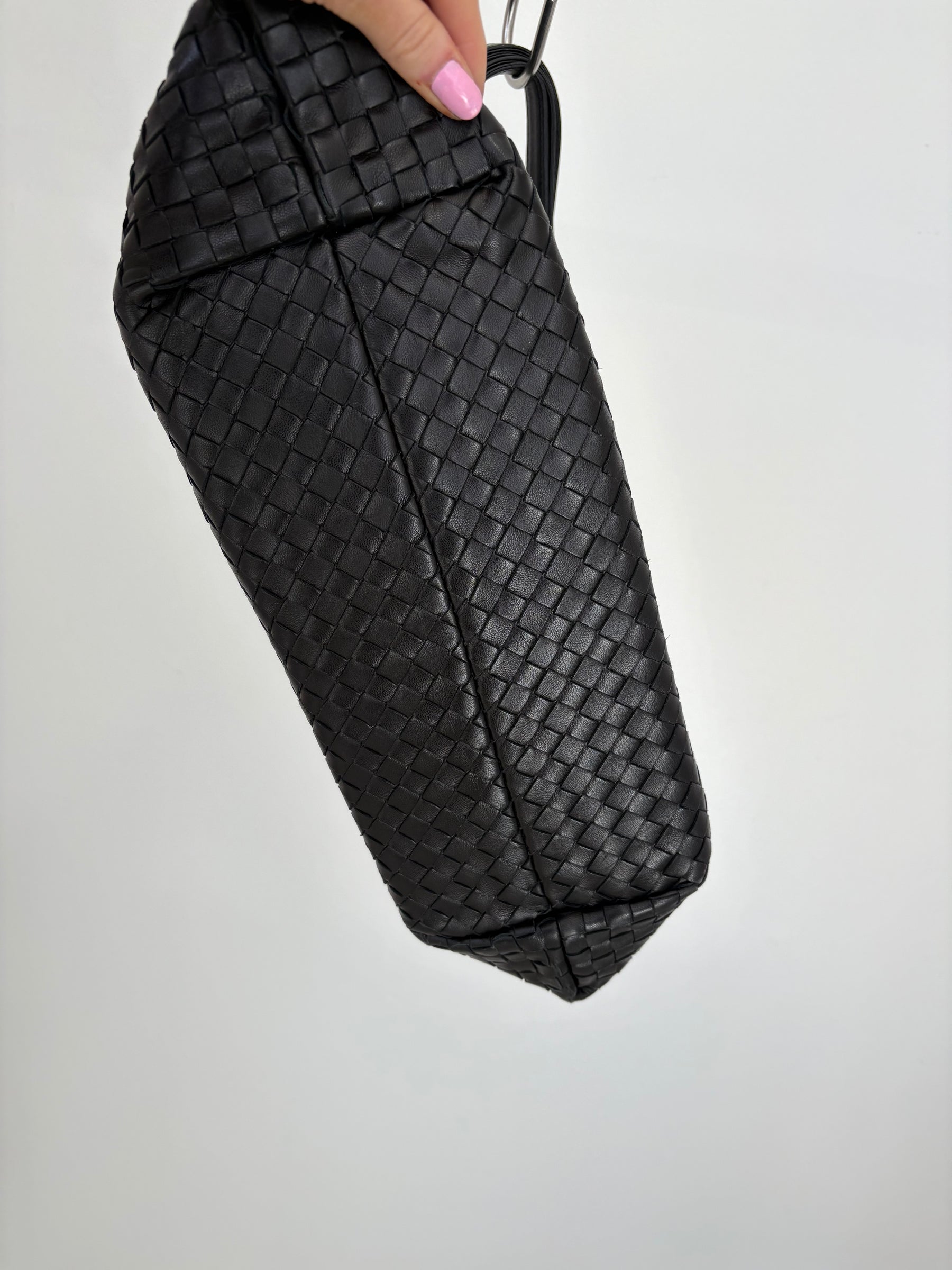 Bottega Veneta Black Intrecciato Leather Buckle Tote