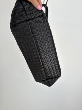 Bottega Veneta Black Intrecciato Leather Buckle Tote