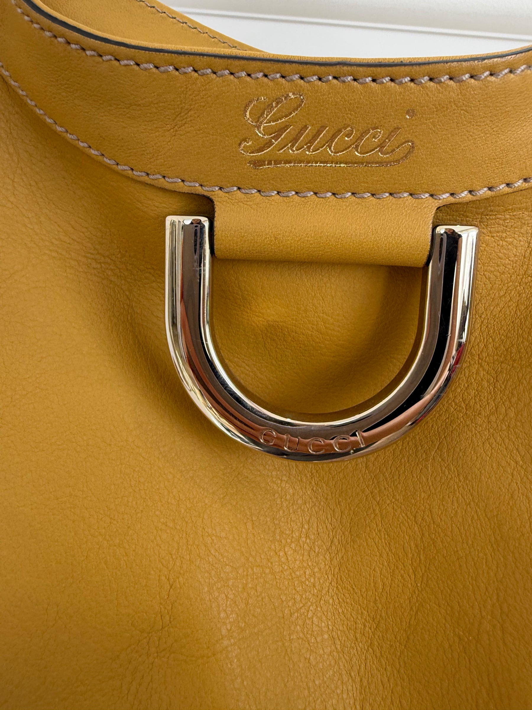 Gucci Mustard Leather Abbey D-Ring Hobo Bag
