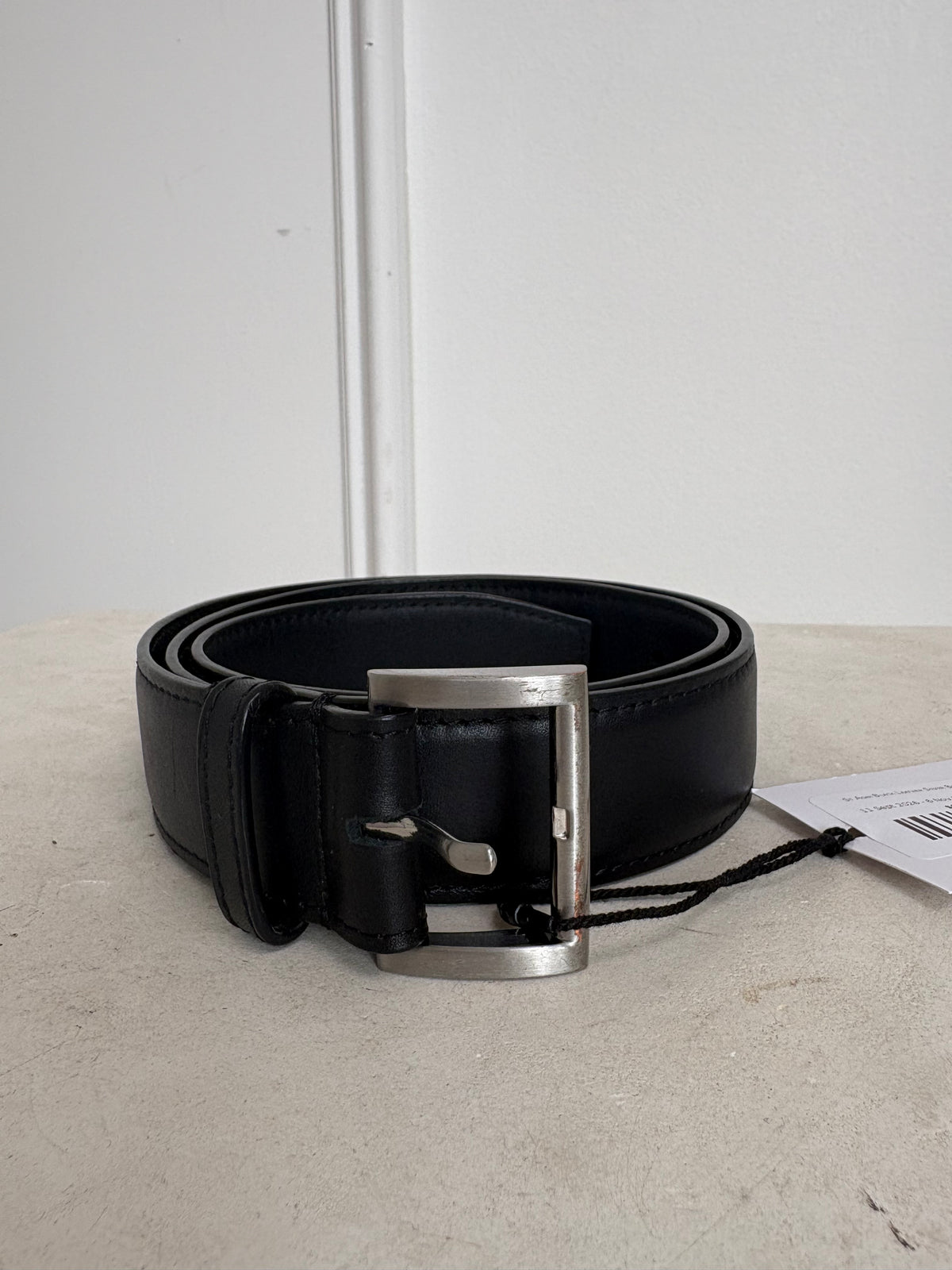St Agni Black Leather Silver Buckle Belt, OS